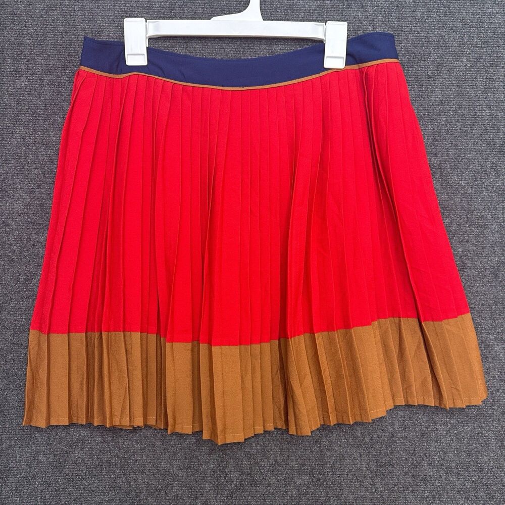 Lands' End Canvas 1963 Color Block  Red Preppy Pleated A-Line Skirt Academia 14